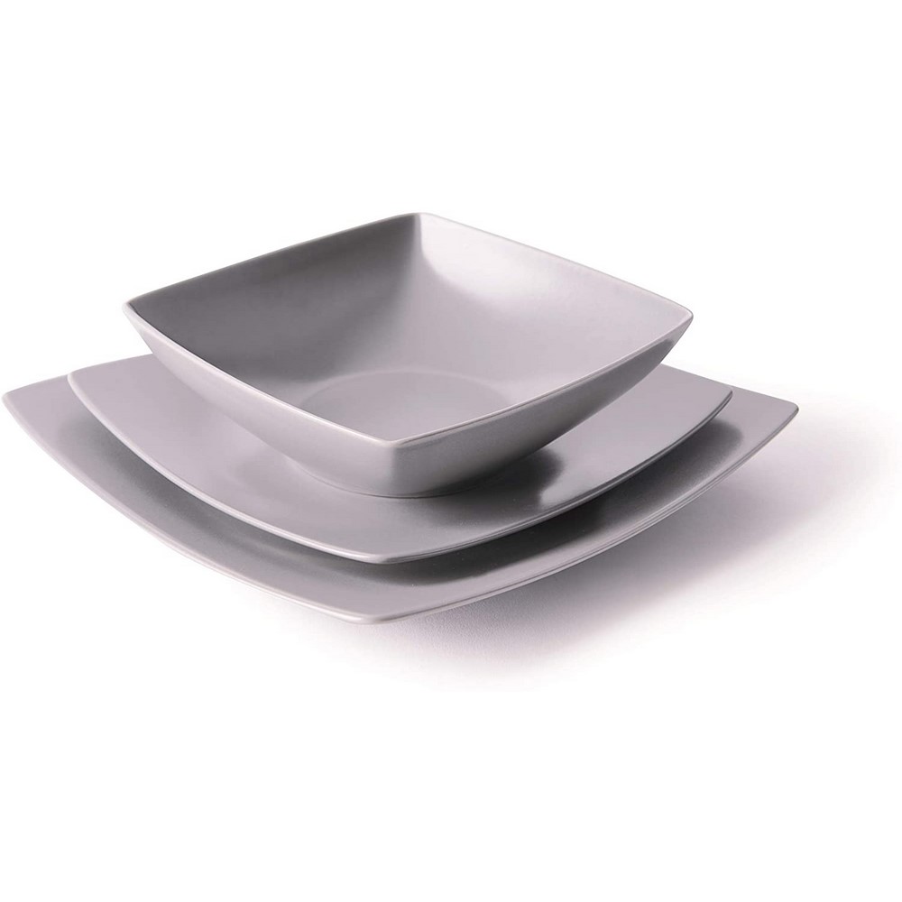 Ensemble de 18 assiettes de table en céramique grise ECLIPSE, moderne Excelsa